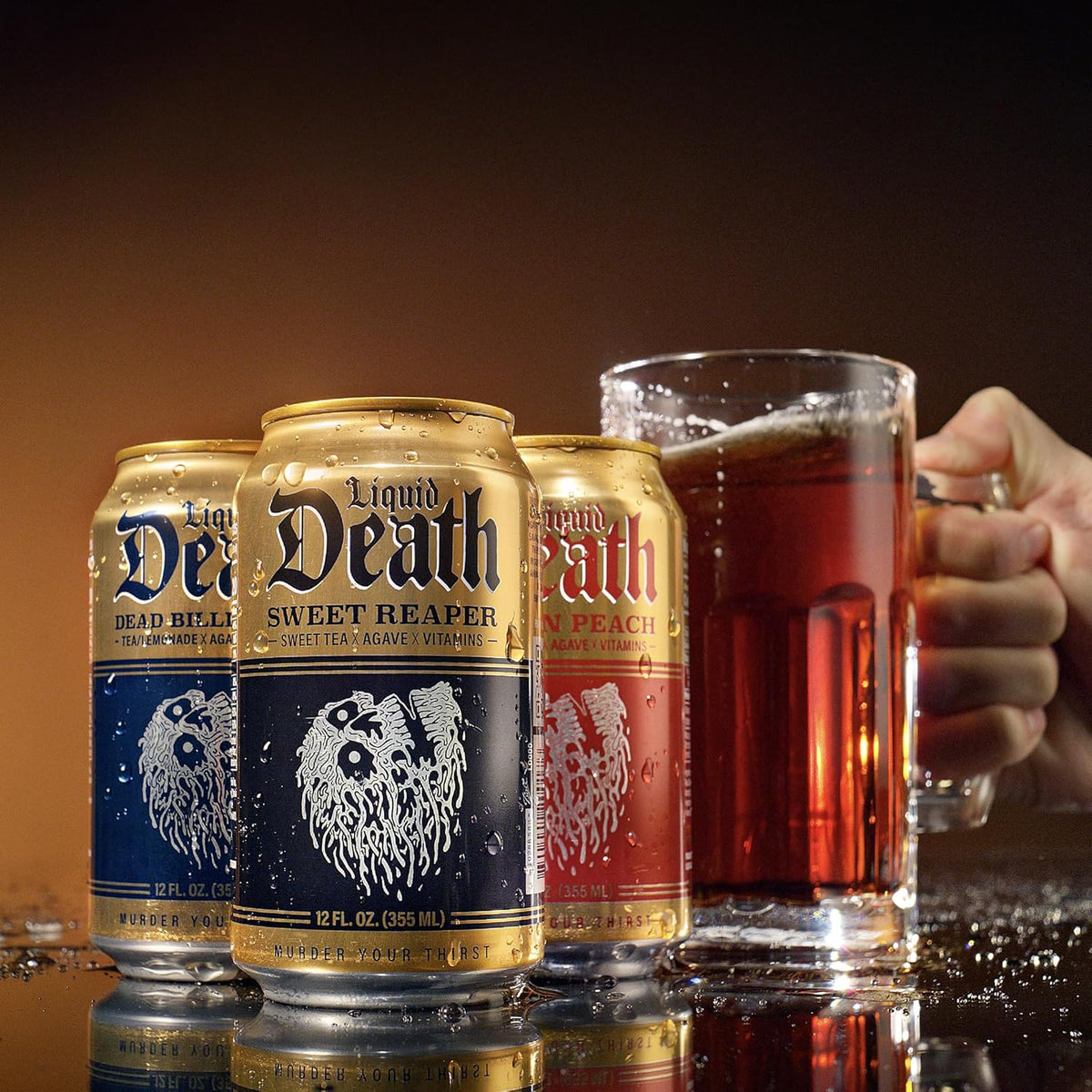 Liquid Death Iced Tea - Variety, 4 Flavors: Tea/Lemonade, Rest in Peach, 12 Fl Oz, Pack of 12