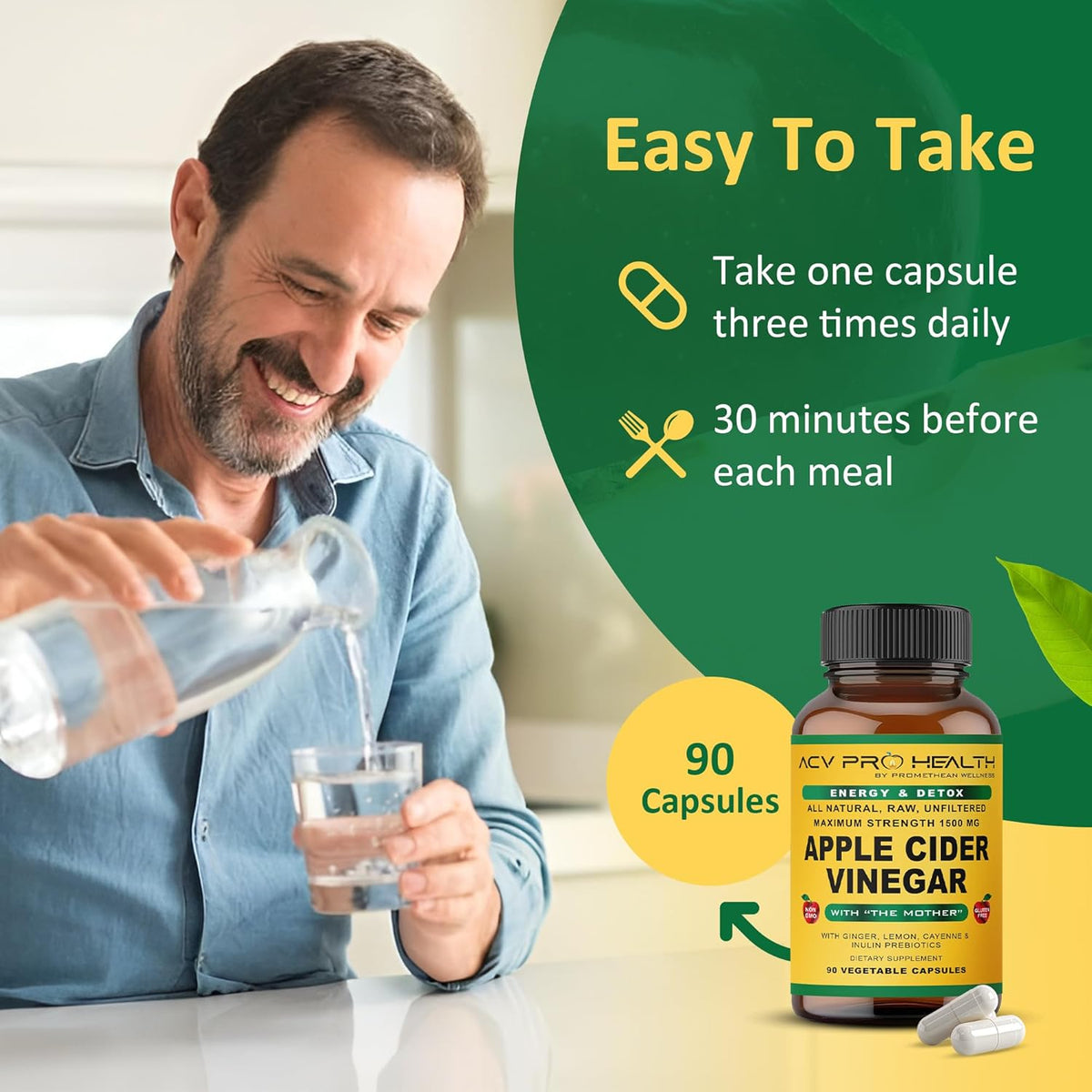 ACV Pro Apple Cider Vinegar Capsules Certified Organic with Mother ACV Pills Detox Cleanse Acid