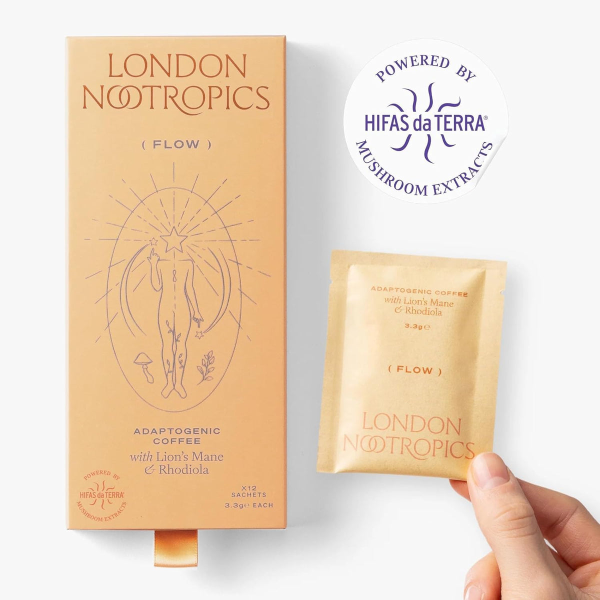 London Nootropics - Flow - Adaptogenic Mushroom Coffee with Lion’s Mane & Rhodiola - 12 Sachets