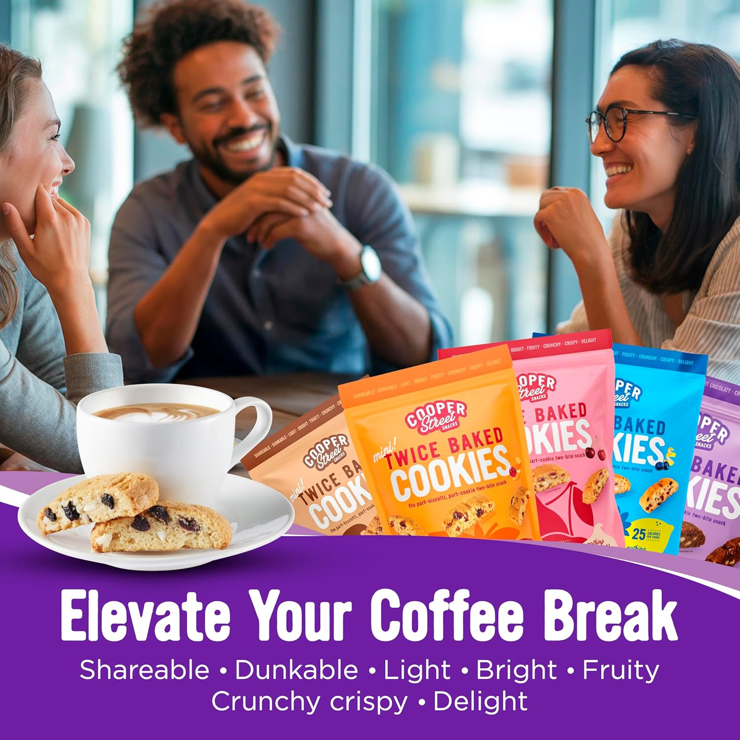 Cooper Street Twice Baked Biscotti Cookies Variety Pack - 5 Pack (5oz Each) - Light and Crispy