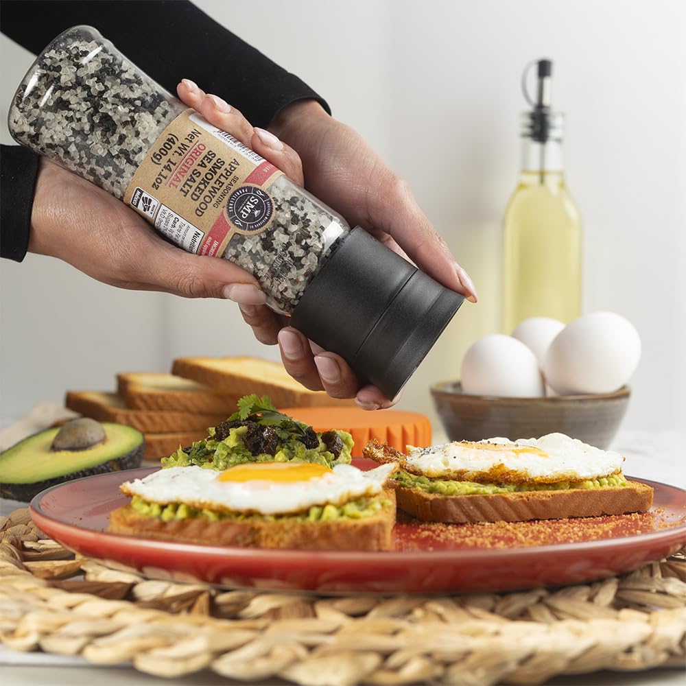Applewood Smoked Sea Salt Grinder (14.1 oz) – Gourmet Finishing Salt for BBQ, Steak & Seafood