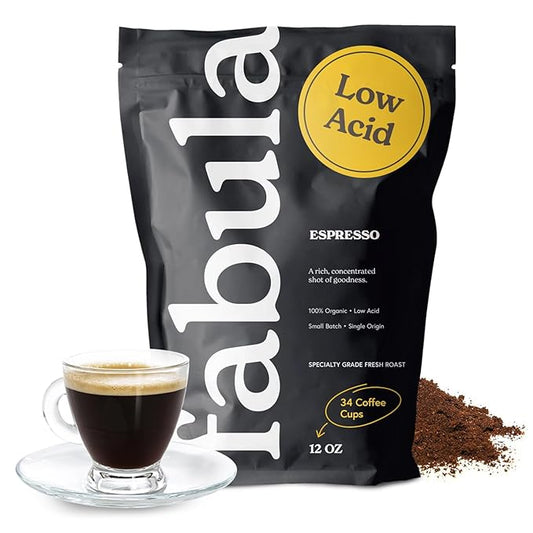 Fabula USDA Organic Espresso Coffee, Freshly Ground Espresso Low Acid Coffee, Non-GMO, No Molds