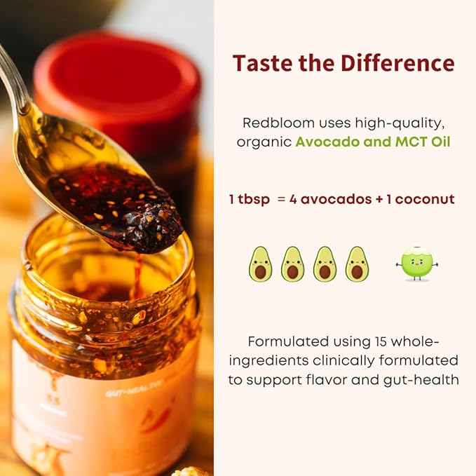 Redbloom Gut-Healthy Chili Crisp - Organic Chili Oil, No Seed Oils, Low-Fodmap, Vegan, Crunchy Hot