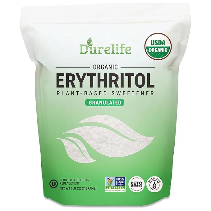 Durelife USDA organic erythritol sweetener, non gmo verified, Keto certified, No After Taste