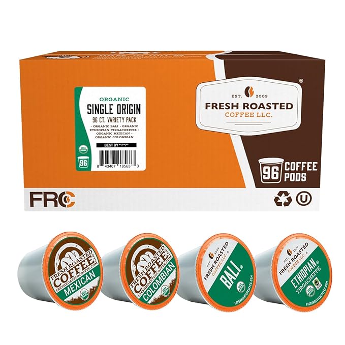 Fresh Roasted Coffee, Organic Single-Origin Variety Pack | USDA Organic, Kosher | K-Cup Compatible