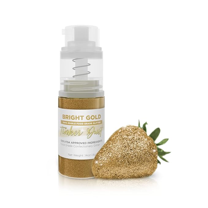 Bakell - Bright Gold Tinker Dust (4g, 1x Mini Spray Pump) Edible Glitter for Food, Desserts, and