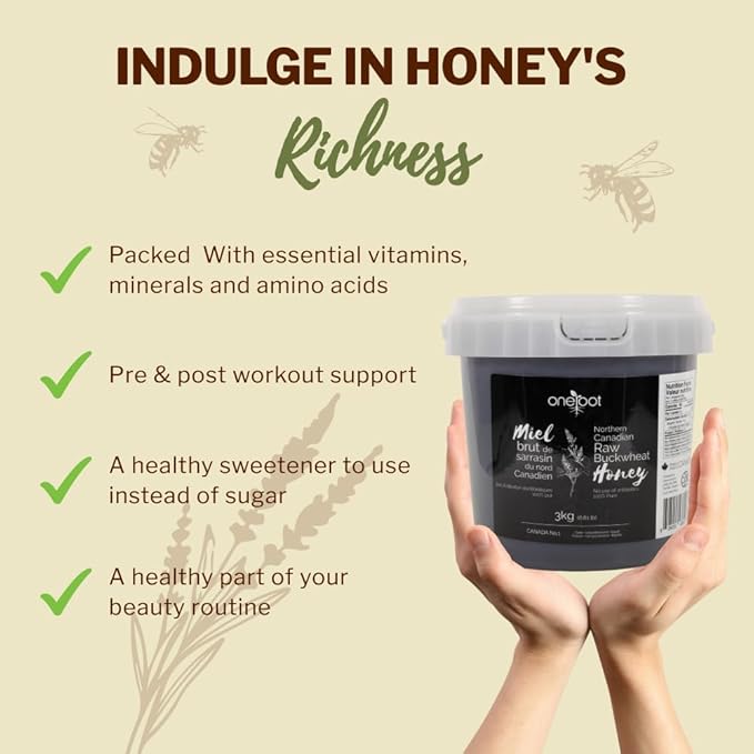 OneRoot Raw Buckwheat Honey - Unheated, Unfiltered and Unprocessed Natural Dark Honey, Rich in