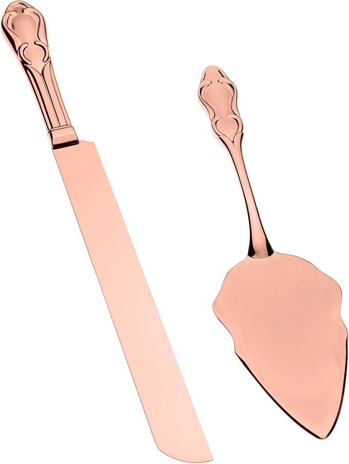 Ella Celebration Rose Gold Engravable Cake Knife & Server Set for Engraving, Rose Gold Wedding
