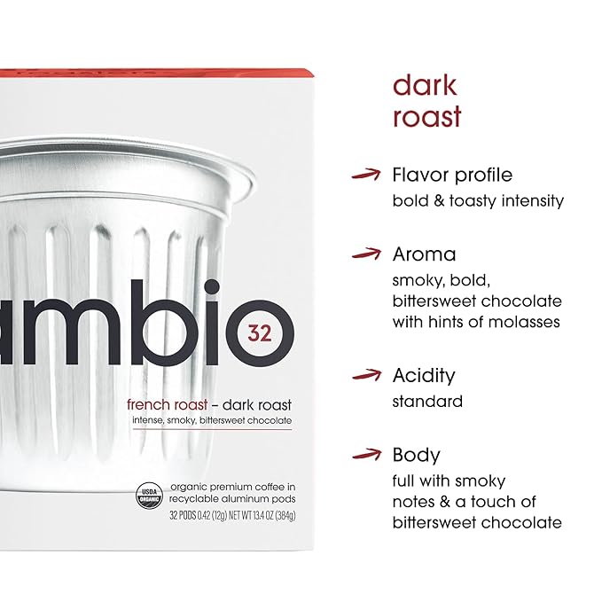 Cambio Roasters French Roast Organic Keurig KCups, Only Aluminum KCup Keurig Coffee Pods for Better