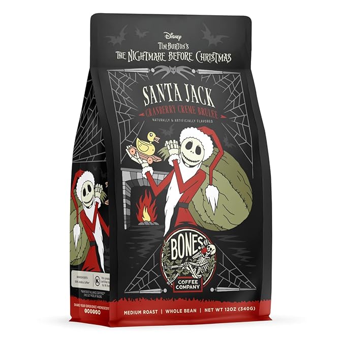Bones Coffee Company The Nightmare Before Christmas Santa Jack Flavored Coffee Beans, Whole Bean