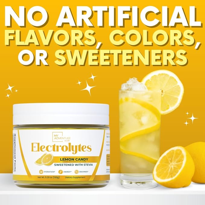 Zero Sugar - Lemon Candy Electrolytes Powder - Refreshing Hydration - Caffeine Free Energy with All