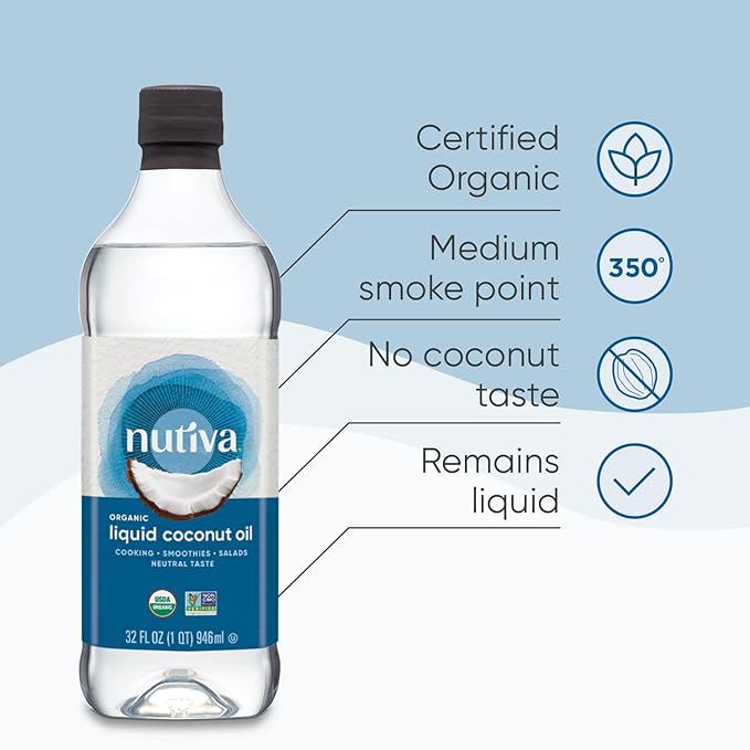Nutiva Organic Liquid Fractionated Coconut Oil 32 Fl Oz - USDA Organic, Non-GMO. Edible, Pure