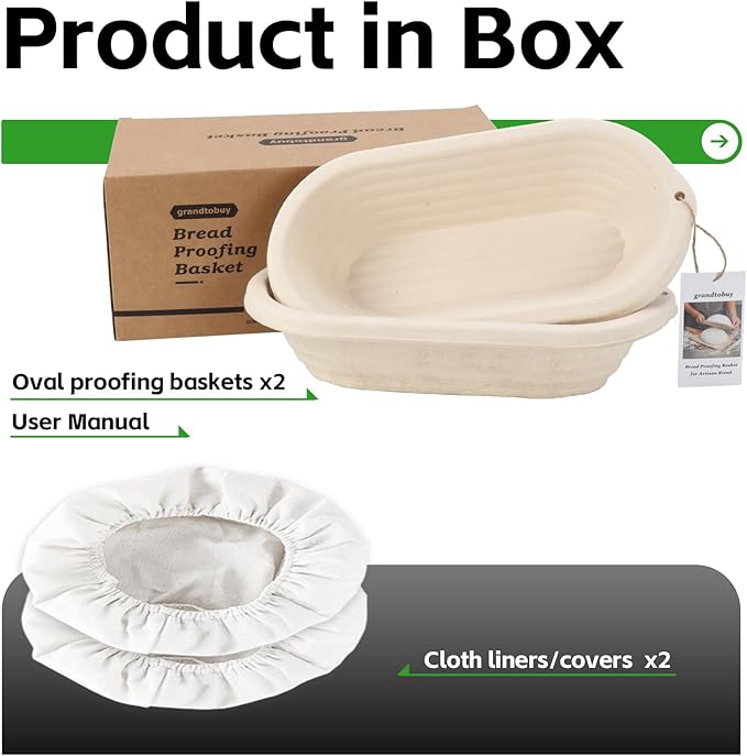 2 x 12inch Pulp Oval Sourdough Banneton Bread Proofing Basket Baking Supply with Linen Liners for