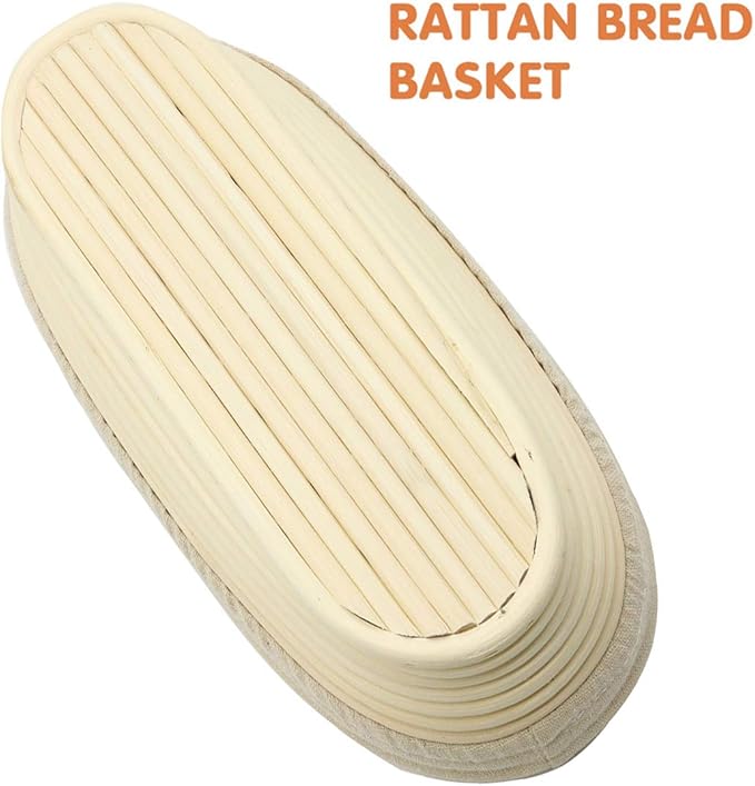 2 PCS 10 inch Oval Long Banneton Brotform Bread Dough Proofing Rising Rattan Basket & Liner for