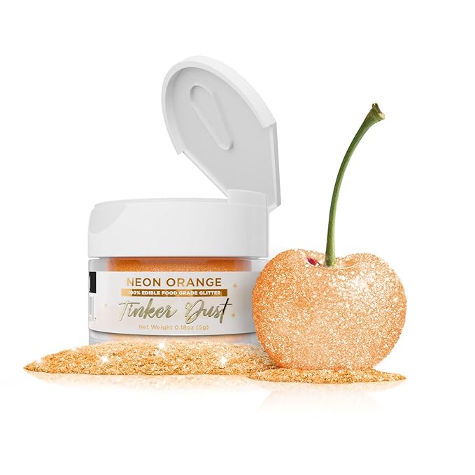 Bakell - Neon Orange Tinker Dust (5g, 1x Jar) Edible Glitter for Food, Desserts, and Beverages!
