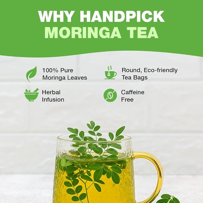 HANDPICK, Organic Moringa Tea Bags (100 Count), Pure Moringa Leaves | Authentic Indian Origin |