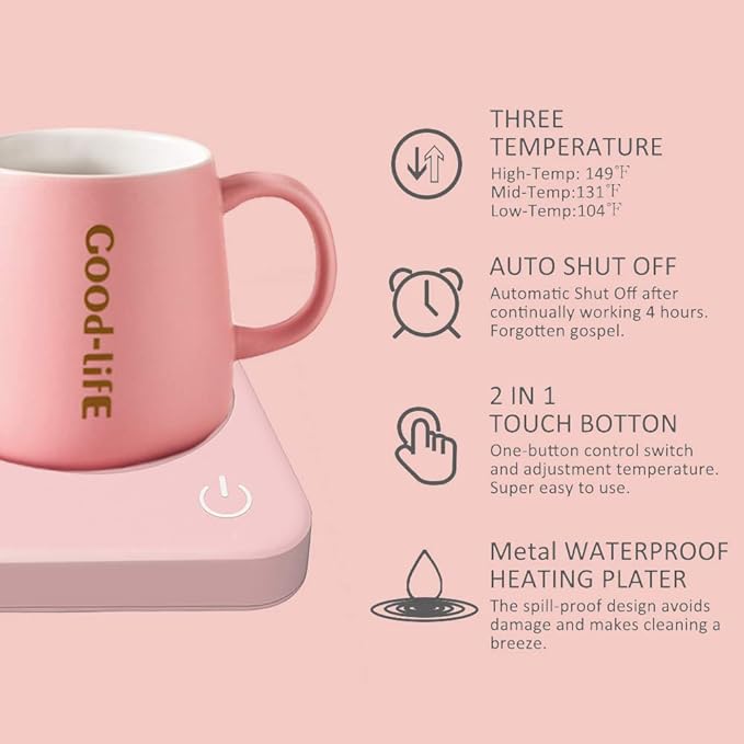 VOBAGA Coffee Mug Warmer with 4 Hours Auto Shut-Off, Coffee Warmer Plate for Office Home Desk Use