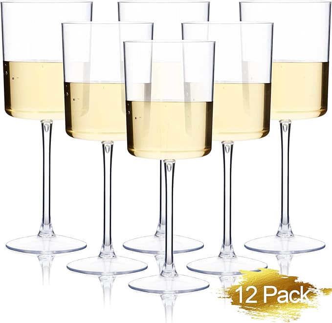 Ciaell 12 Pack Clear Plastic Wine Glasses - 10 Oz Disposable Wine Glasses with Stem for Parties &