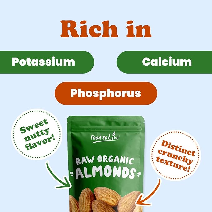 Food to Live - Organic Imported Raw Almonds, 4 Pounds Non-GMO, Whole, Raw, No Shell, Unpasteurized