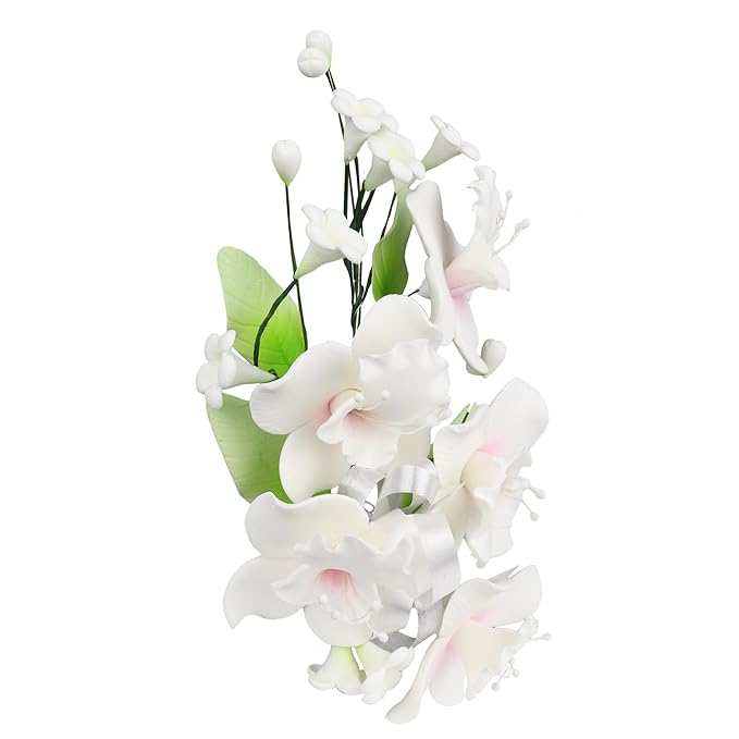 O'Creme Gumpaste Flower Spray, White Orchid - Edible Flowers for Cake Decorating - Sugar Paste