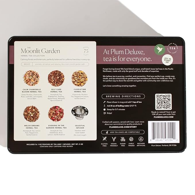 Moonlit Garden Collection Assorted Herbal Tea Gift Set - Hand-Crafted Loose Leaf Teas, Presentation