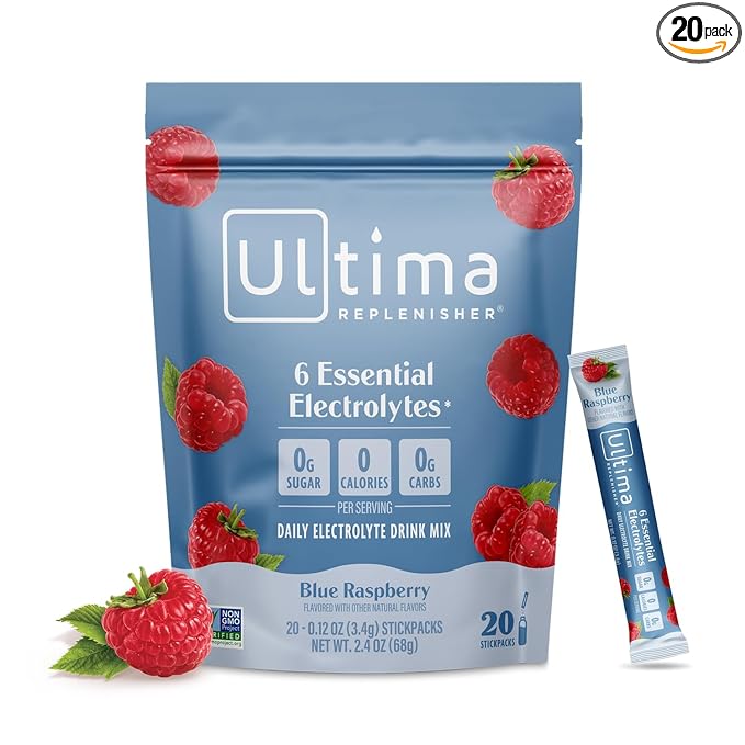 Ultima Replenisher Daily Electrolyte Powder Drink Mix ??Sugar Free ??Blue Raspberry, 20 Stickpacks