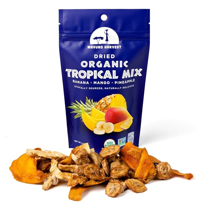Mavuno Harvest Tropical Mix Dried Fruit Snack | Unsweetened Organic Mixed Dried Fruit | Gluten Free