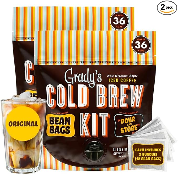 GRADY’S COLD BREW, New Orleans Style, 100% Arabica Ground Coffee & Chicory Pouches, 2 All-in-One