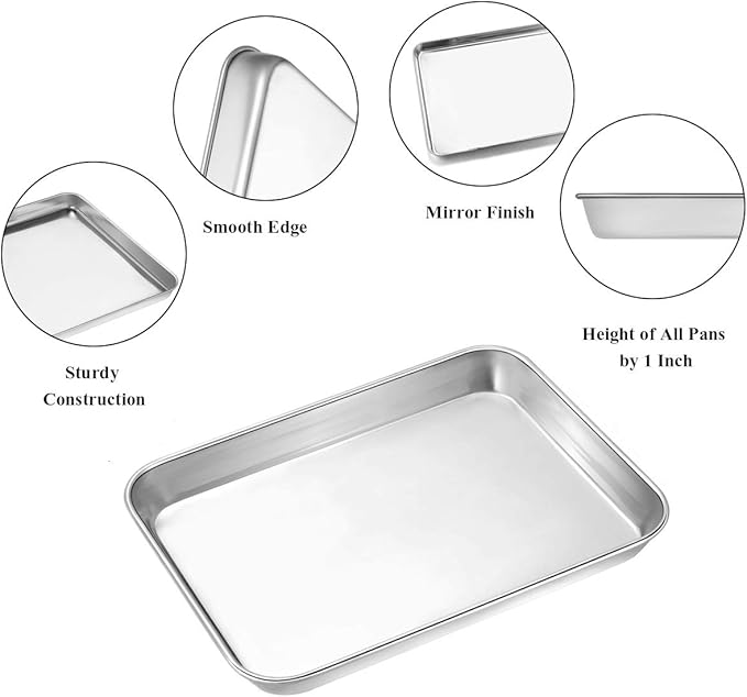 Wildone Baking Sheet Set of 2 - Stainless Steel Cookie Sheet Baking Pan, Size 9 x 7 x 1 inch, Non
