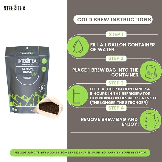 IntegriTEA Ceylon Black Cold Brew Black Tea Bags - 6-Bag Unsweetened Iced Tea Pack for 6 Gallons of