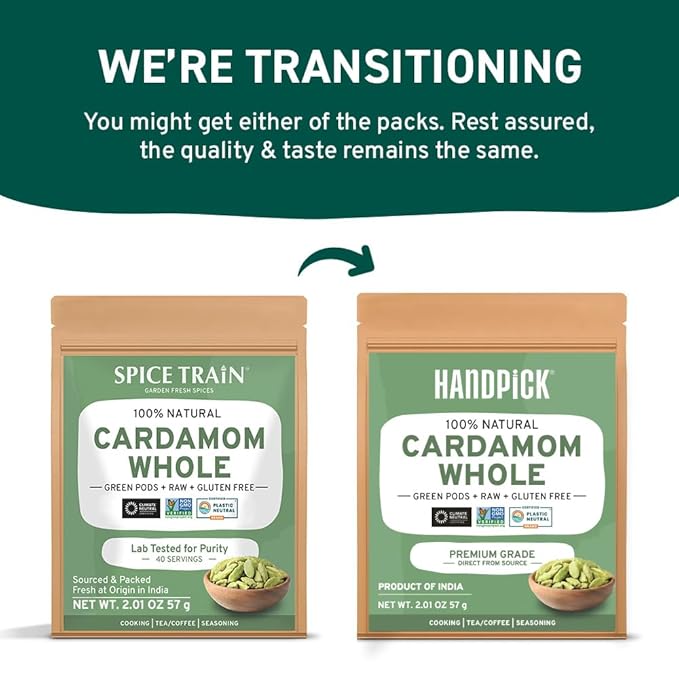HANDPICK Green Cardamom Pods (57g / 2oz) Large size Green Elaichi | Pure, Non-GMO, Gluten Free |