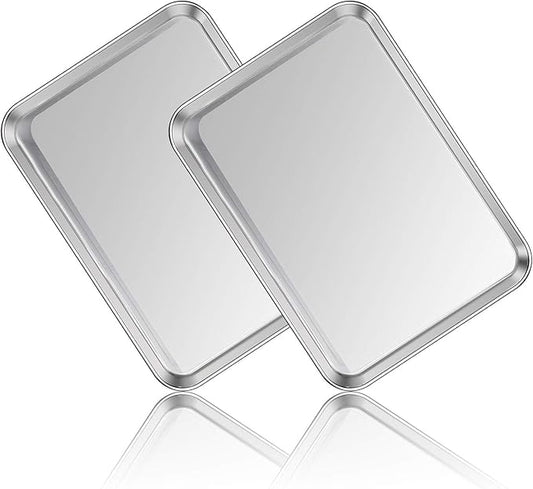 Stainless Steel Baking Sheet Set of 2, Deedro Cookie Sheet Metal Baking Pan Oven Tray, Non Toxic &