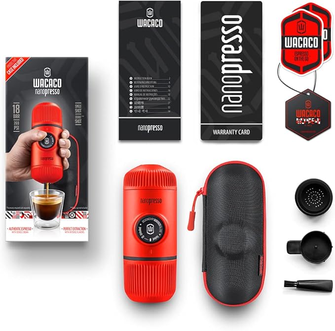 WACACO Nanopresso Portable Espresso Maker Bundled with Protective Case, Mini Travel Coffee Machine