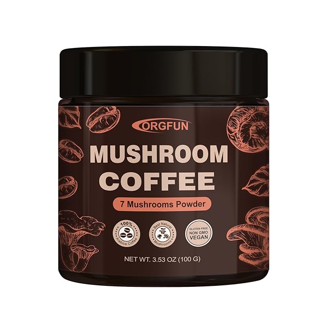 ORGFUN Premium Mushroom Coffee with 7 Superfood Mushrooms, Great Tasting Arabica Instant Coffee