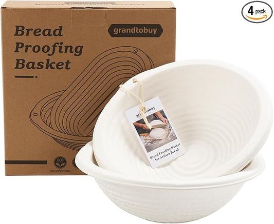 2 x 10inch Pulp Round Sourdough Banneton Bread Proofing Basket Baking Supply with Linen Liners for