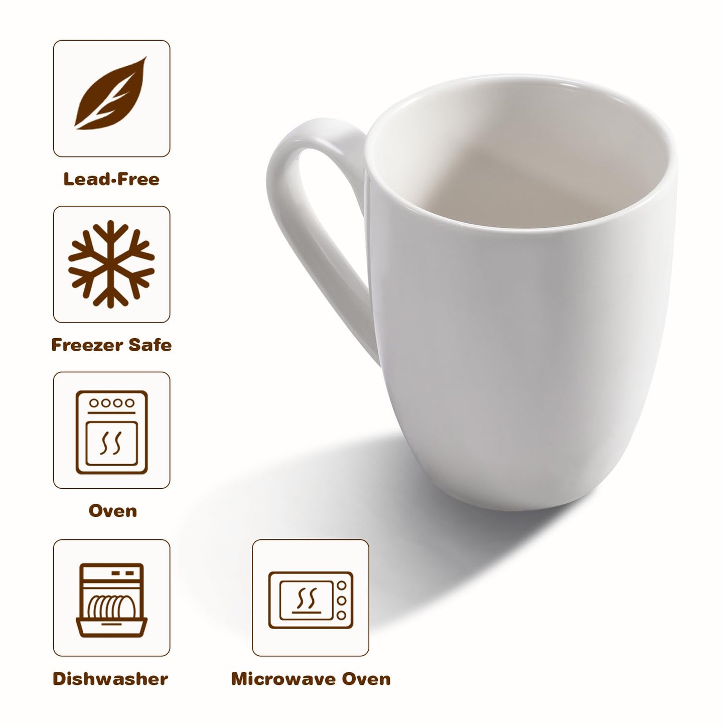 Urbanstrive 16 oz Large Coffee Mugs Set of 6 Ceramic Coffee Mug White Coffee Cups Tea Cups Idea
