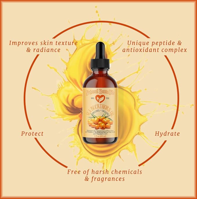 Natural Born Oils 4oz Sea Buckthorn Oil, 100% Pure and Natural, Organic, Cold-pressed, Unrefined