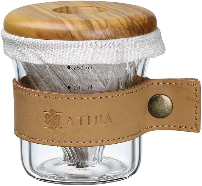 ATHIA glass pour over coffee maker set, minimalist drip coffee maker with reusable cloth filter