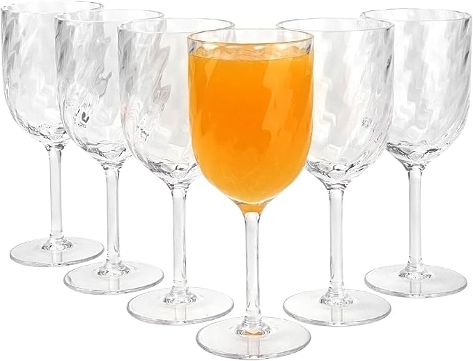 Yalin Set of 6 Unbreakable 12 oz Acrylic Plastic Wine and Water Tumbler Stackable Goblets. (Clear