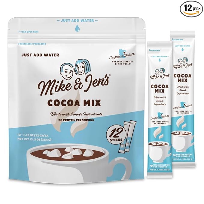 Mike & Jen's Hot Cocoa Mix Single Serve Sticks. 5 Simple Ingredients. 12 Servings