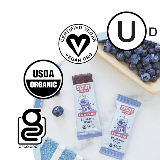 SKOUT Organic Blueberry Blast Real Kids Snack Bars (18 Pack) | Organic Kids Snack Bars |