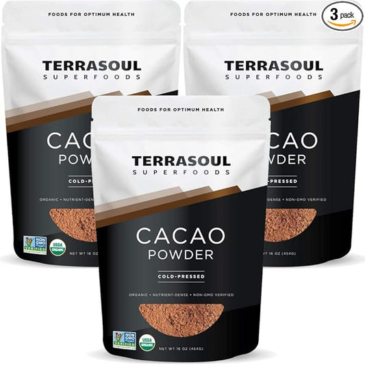 Terrasoul Superfoods Organic Cacao Powder, (3 Pack) - Raw, 3 Lbs