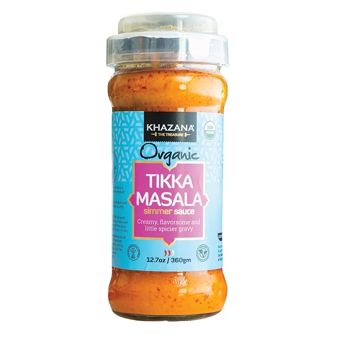 Khazana ORGANIC Tikka Masala Indian Simmer Sauce - 1 x 12.7oz Jars | Non-GMO, Vegan, Gluten Free