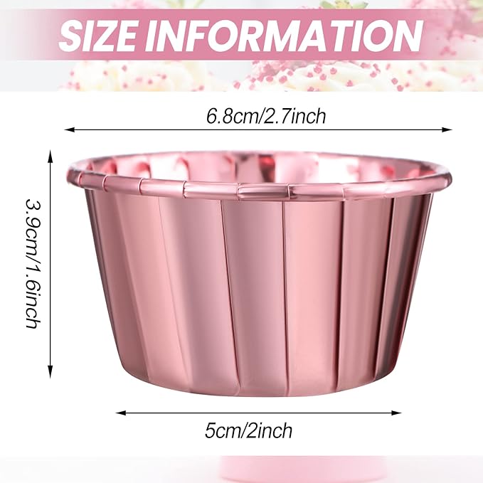 300 Pack Rose Pink Gold Cupcake Cups Bulk Disposable Foil Muffin Liners 3.5 oz Wrappers for Baking