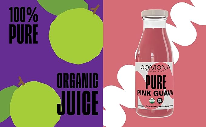 Pomona Organic Juices Pure Pink Guava Juice, 8.4 Ounce Bottle (Pack of 12), Cold Pressed Organic