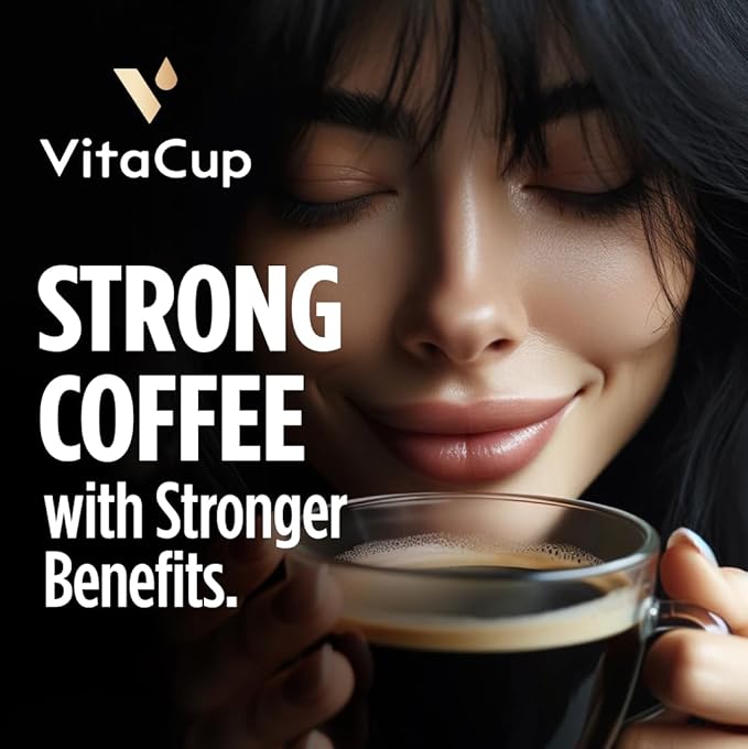 VitaCup Extra Shot Instant Coffee Packets with Espresso Shot, “Red Eye” High Caffeine, Bold Dark