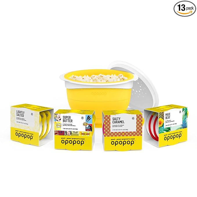 Opopop Microwave Popcorn - Variety 12-Pack Gourmet Popcorn Kit, Collapsible Silicone Popcorn