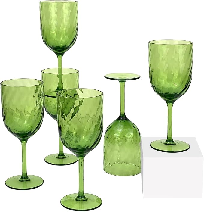 Yalin Set of 6 Unbreakable 15 oz Acrylic Plastic Wine and Water Tumbler Stackable Goblets. (Green
