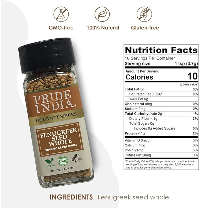 Pride of India – Fenugreek Seed Whole – Whole & Gourmet Indian Spice – Ideal Seasoning for Cooking
