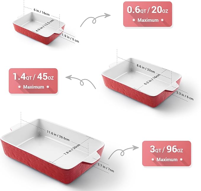 Casserole Dishes for Oven, Ceramic Baking Dishes, Lasagna Pan with Handles, Porcelain Baking Pan